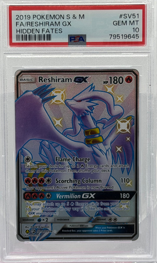PSA 10 2019 POKEMON S & M  FA/RESHIRAM GX  HIDDEN FATES
