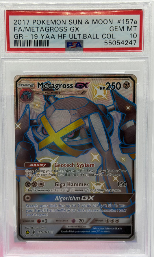 PSA 10 2017 POKEMON SUN & MOON   FA/METAGROSS GX  GR - 19 YAA HF ULT.BALL COL.