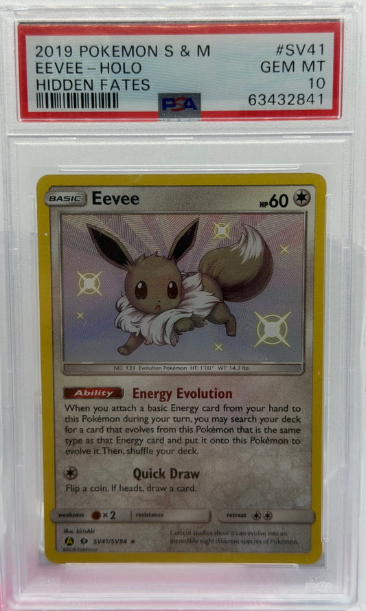 PSA 10 2019 POKEMON S & M  EEVEE - HOLO HIDDEN FATES