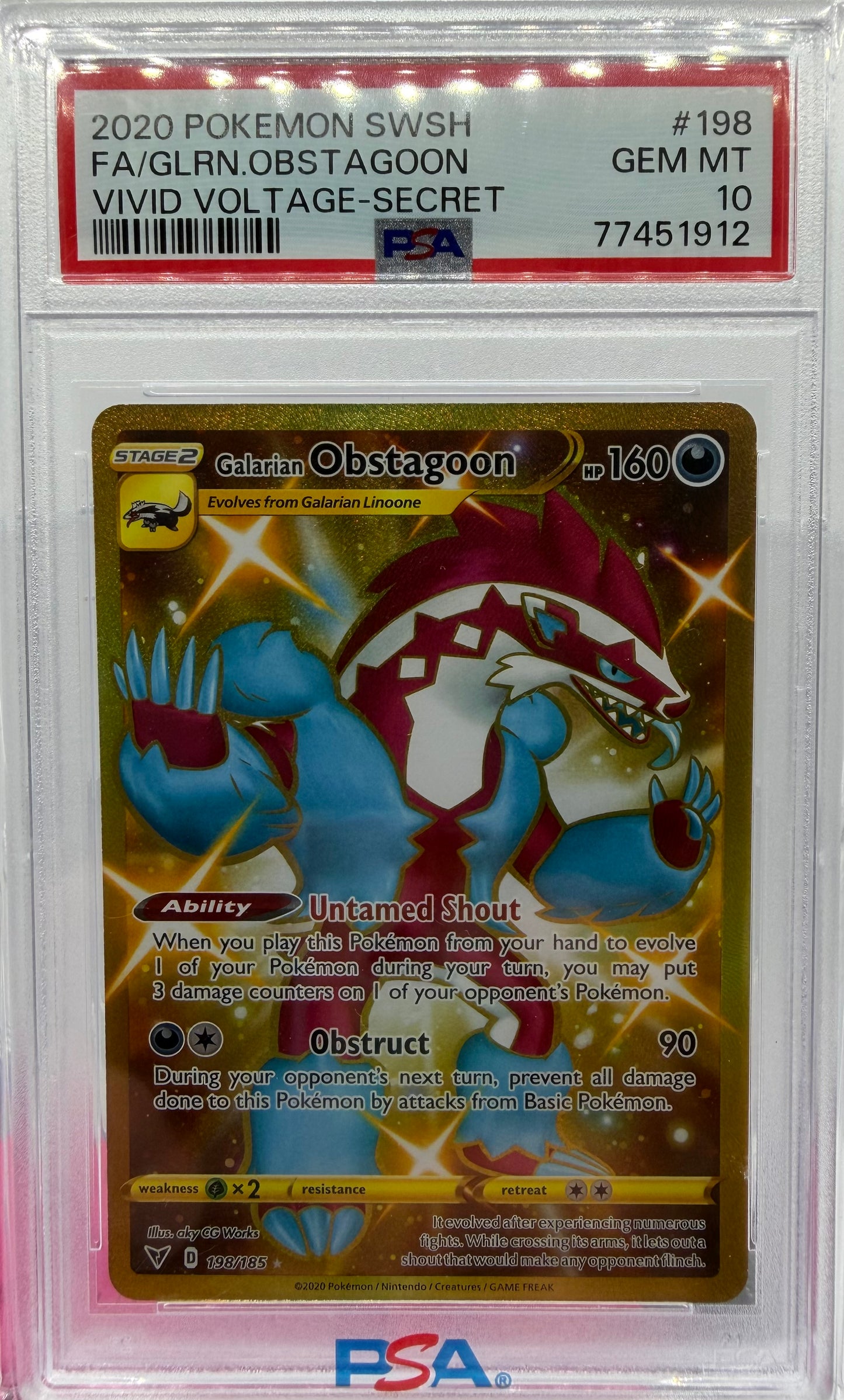 PSA 10 2020 POKEMON SWSH FA/GLRN.OBSTAGOON  VIVID VOLTAGE-SECRET